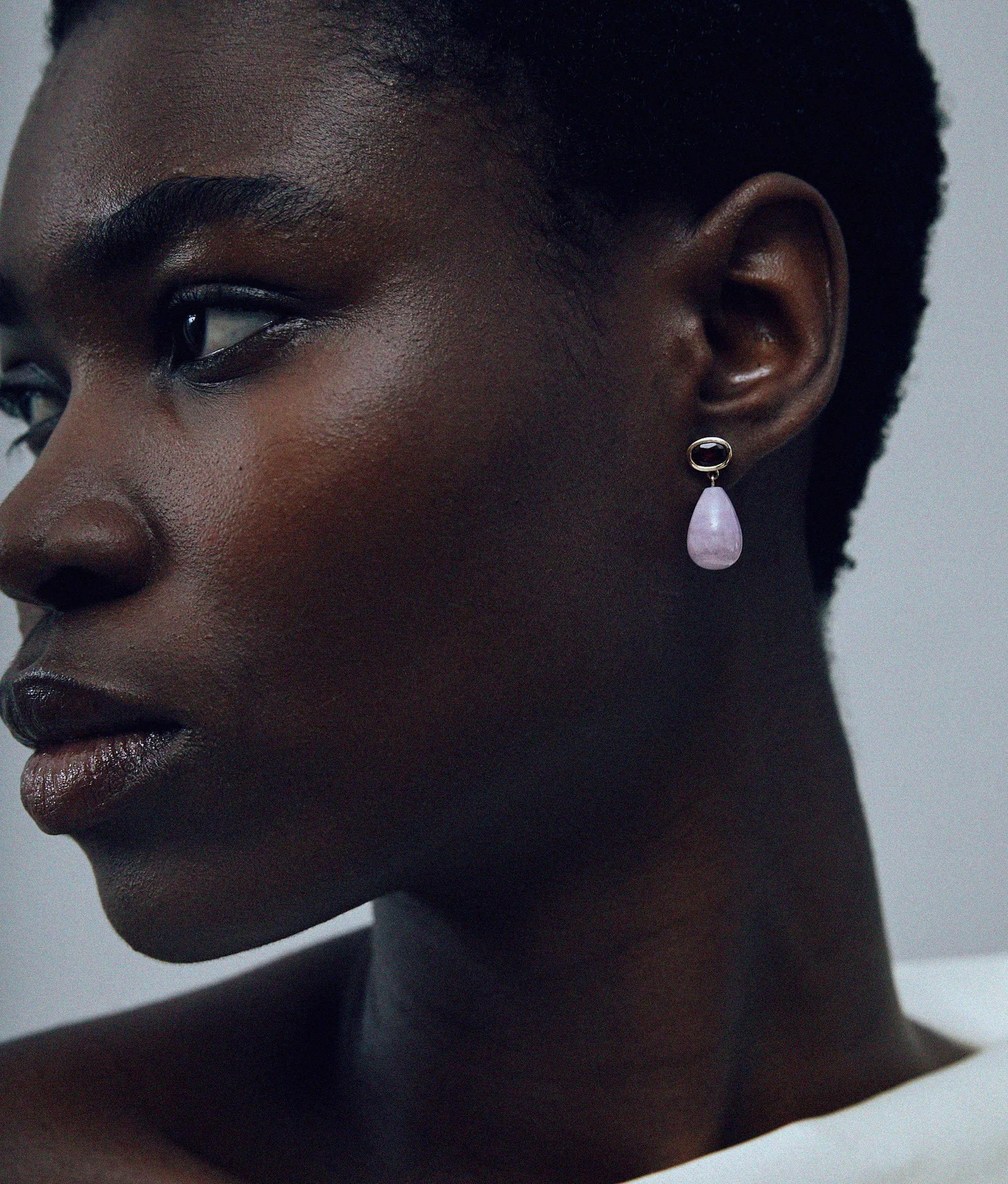 14k Gold Drop Earrings in Garnet & Kunzite