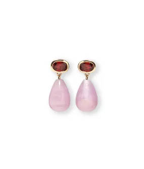 14k Gold Drop Earrings in Garnet & Kunzite