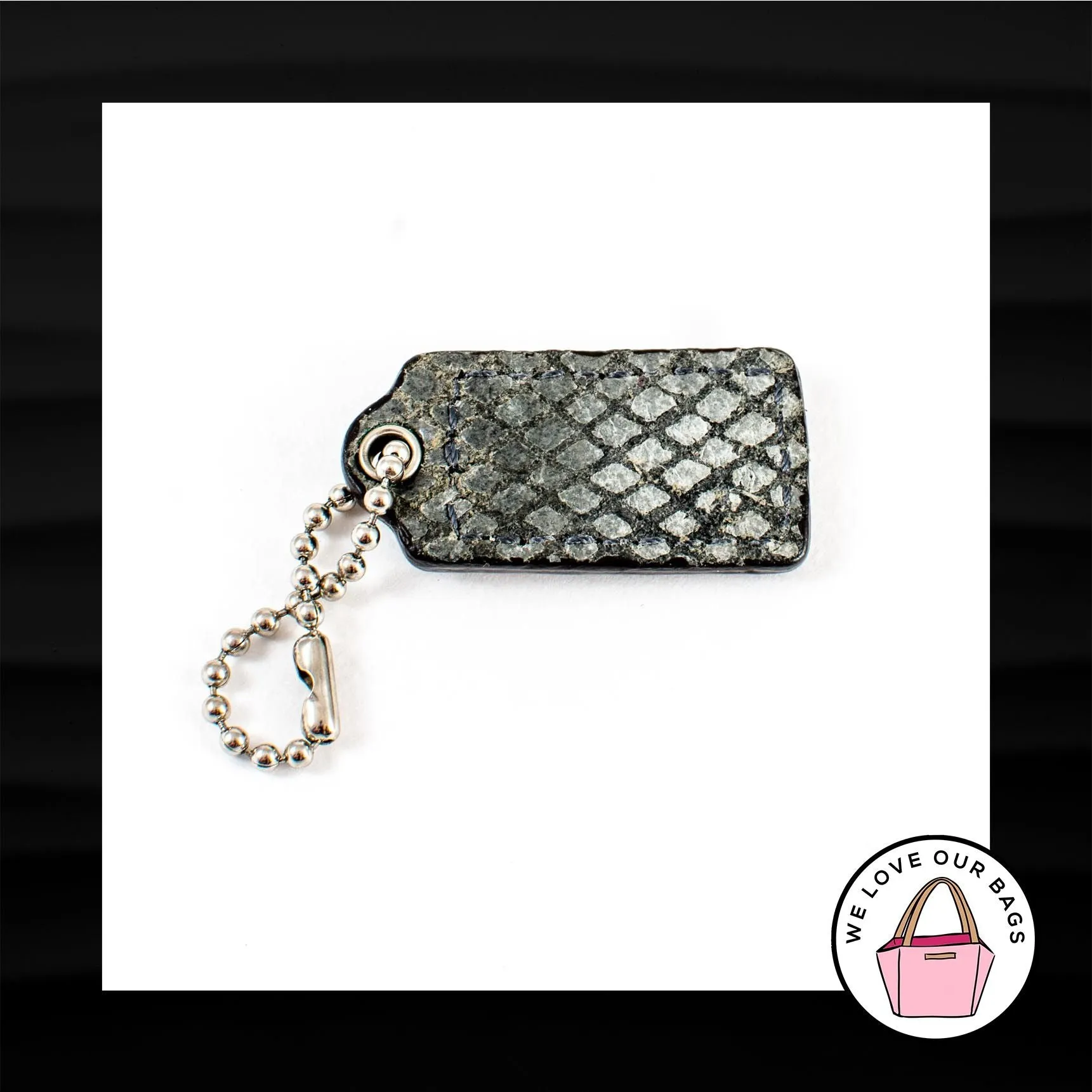 1.5" Small COACH GRAY SNAKESKIN LEATHER KEY FOB CHARM KEYCHAIN HANG TAG WRISTLET