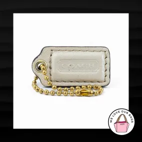 1.5" Small COACH PEARL BEIGE LEATHER BRASS KEY FOB CHARM KEYCHAIN HANG TAG WRISTLET