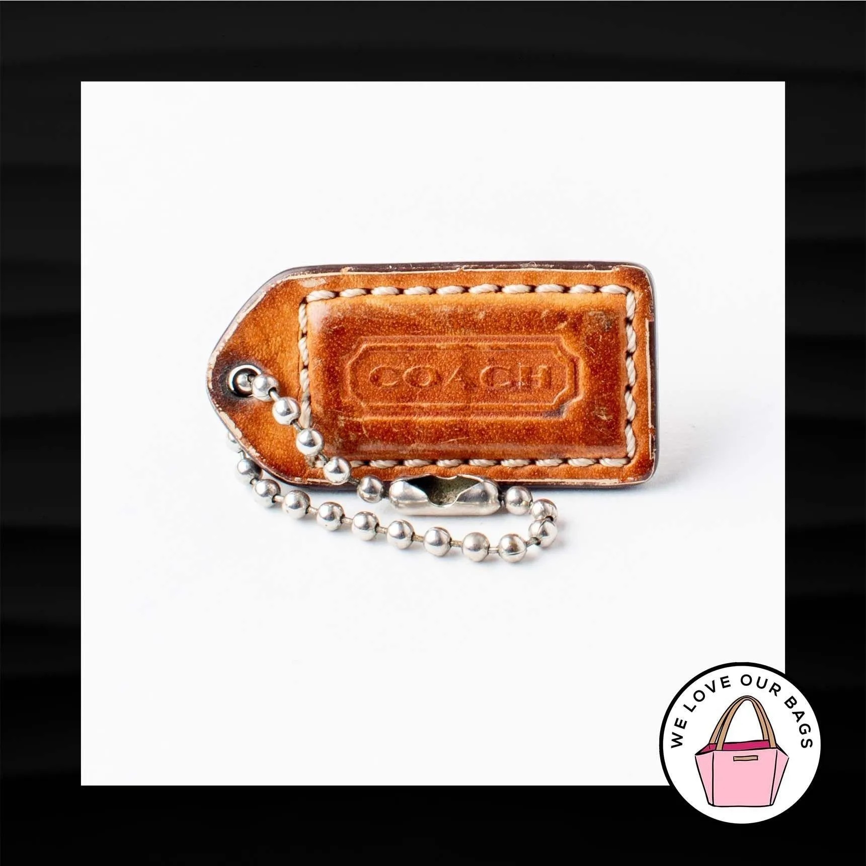 1.5" Small COACH TAN BROWN LEATHER KEY FOB CHARM KEYCHAIN HANG TAG WRISTLET