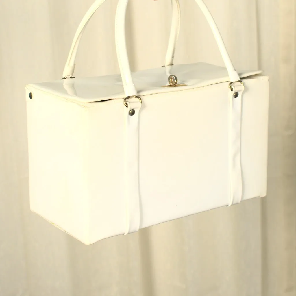 1960s Vintage White Patent Box Handbag