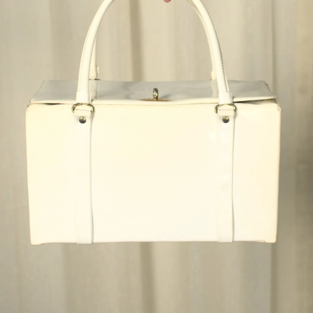 1960s Vintage White Patent Box Handbag