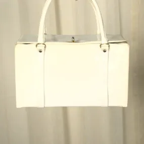 1960s Vintage White Patent Box Handbag