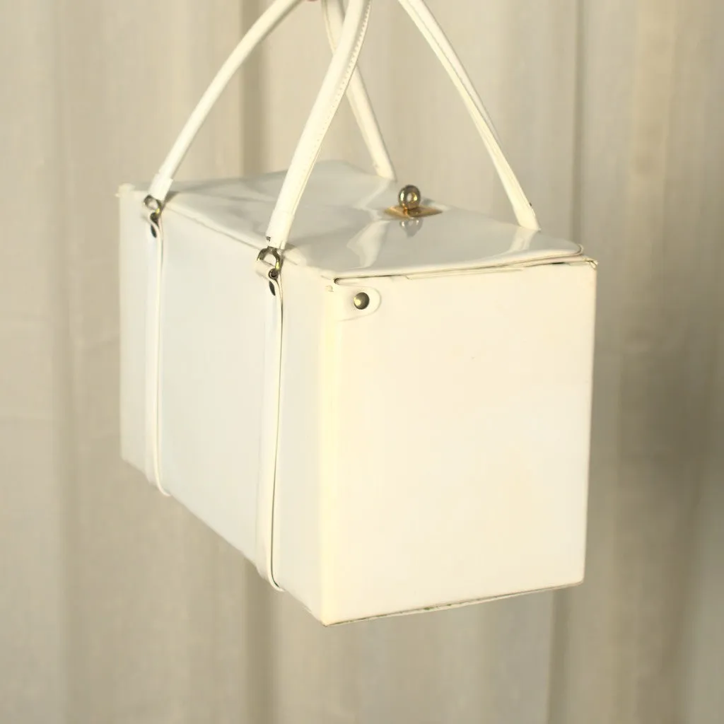 1960s Vintage White Patent Box Handbag