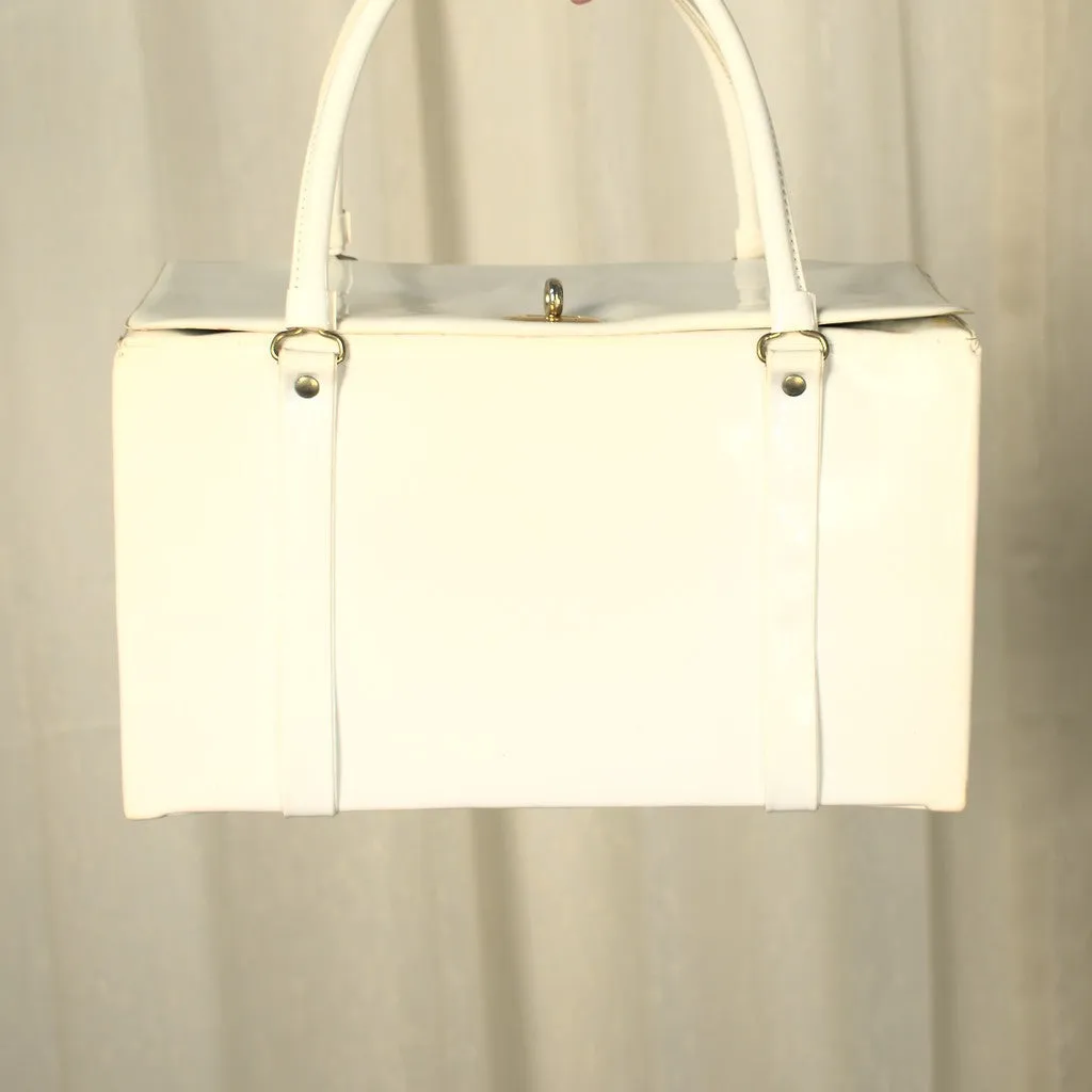 1960s Vintage White Patent Box Handbag