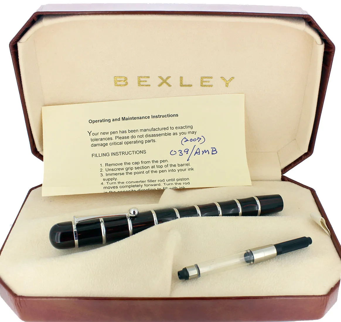 2007 BEXLEY OWNERS CLUB LIMITED EDITION DARK MAHOGANY EBONITE FOUNTAIN PEN NEVER INKED MINT