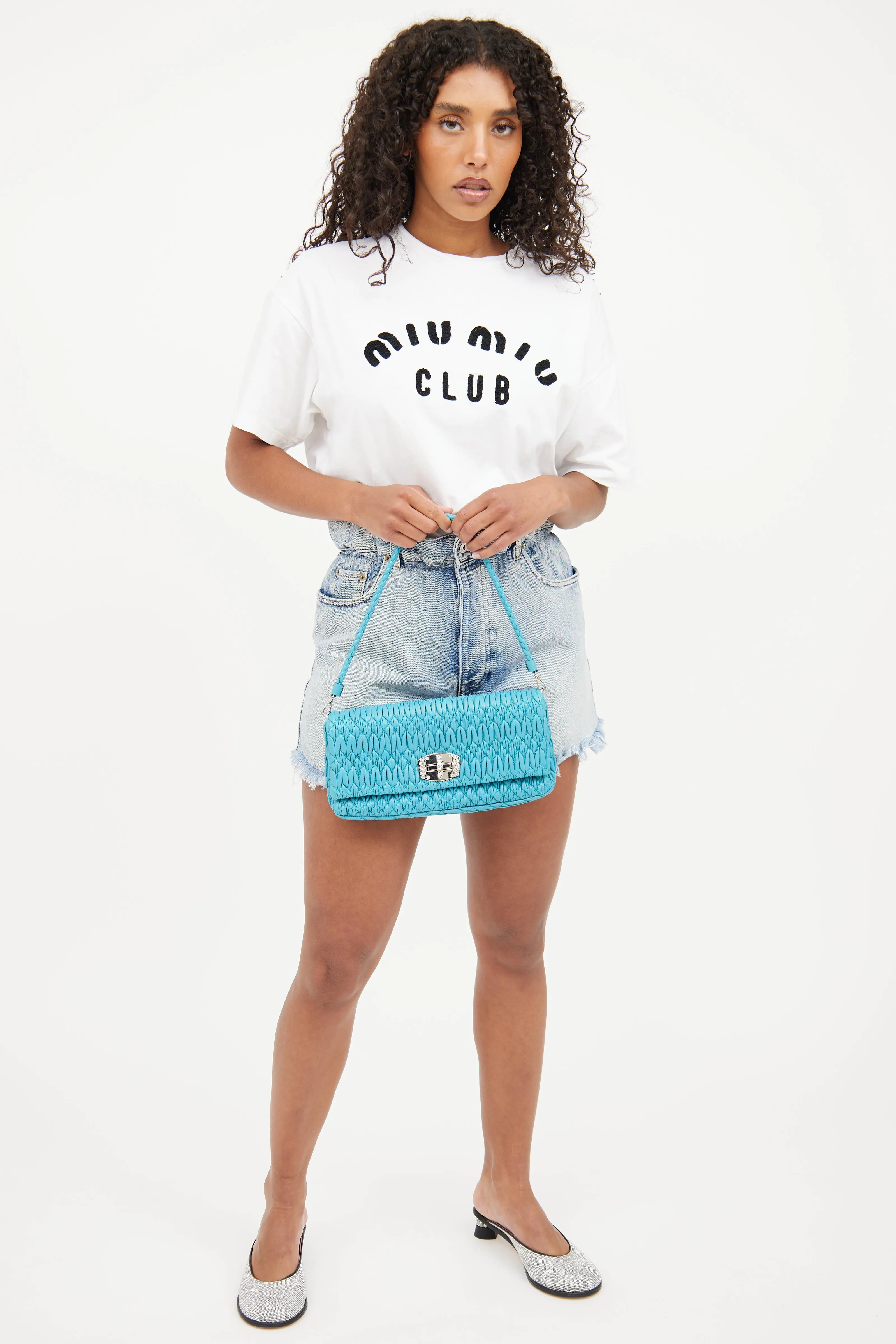 2014 Teal Matelassé Leather Crystal Flap Bag