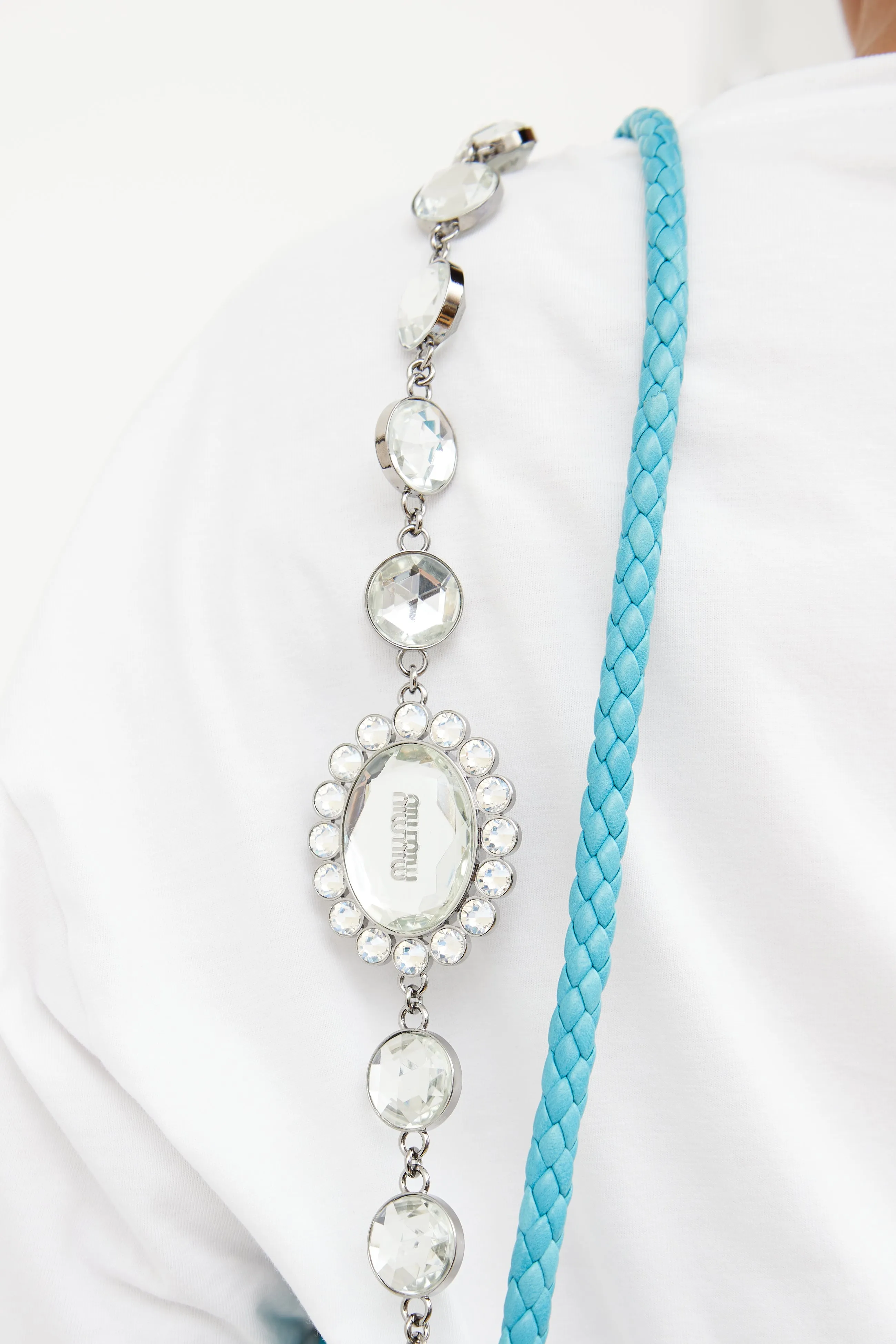 2014 Teal Matelassé Leather Crystal Flap Bag