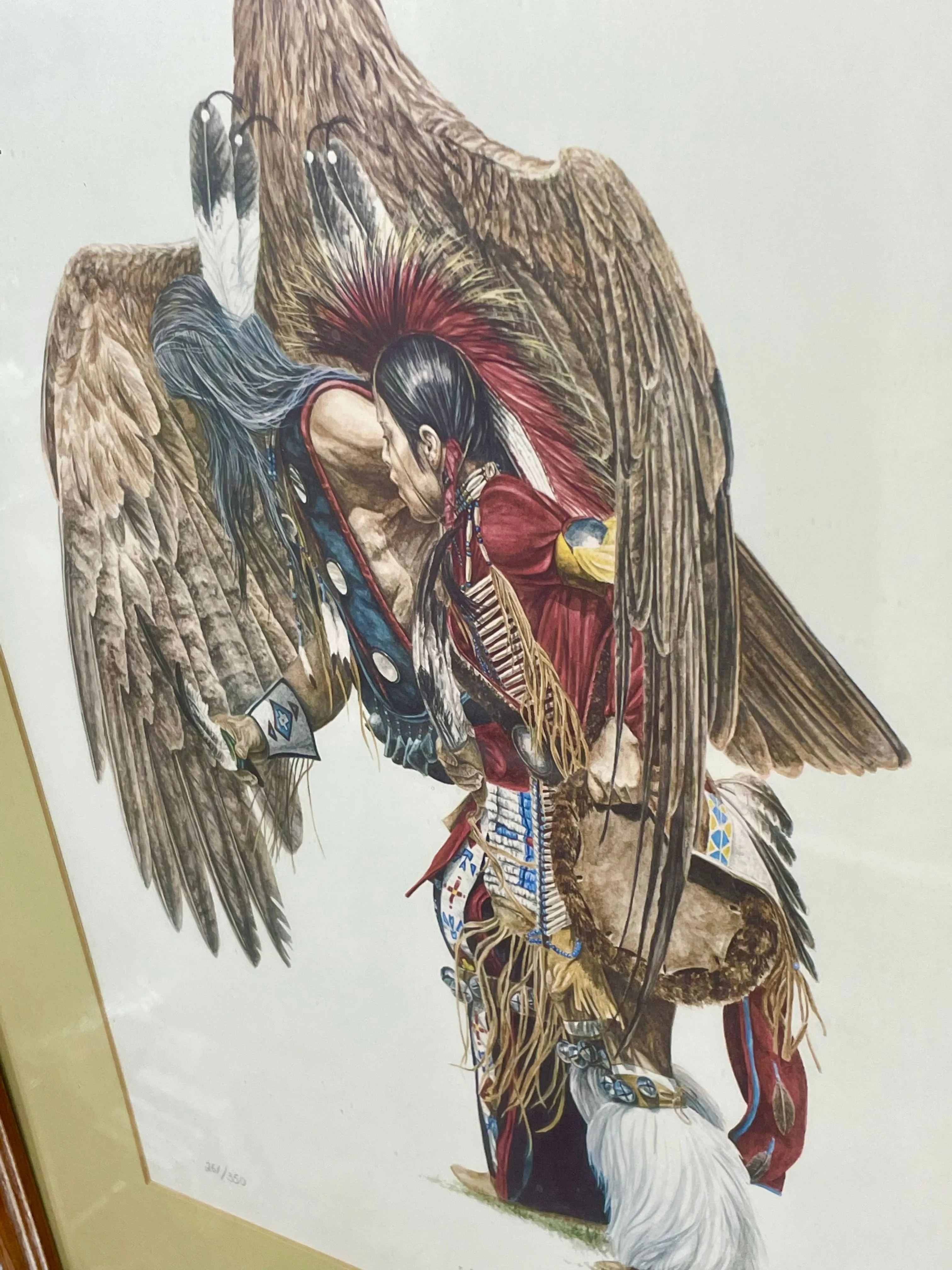 25x21 Guardian Signed Earl J. Cacho Native American Eagle Bird Framed Matted Art