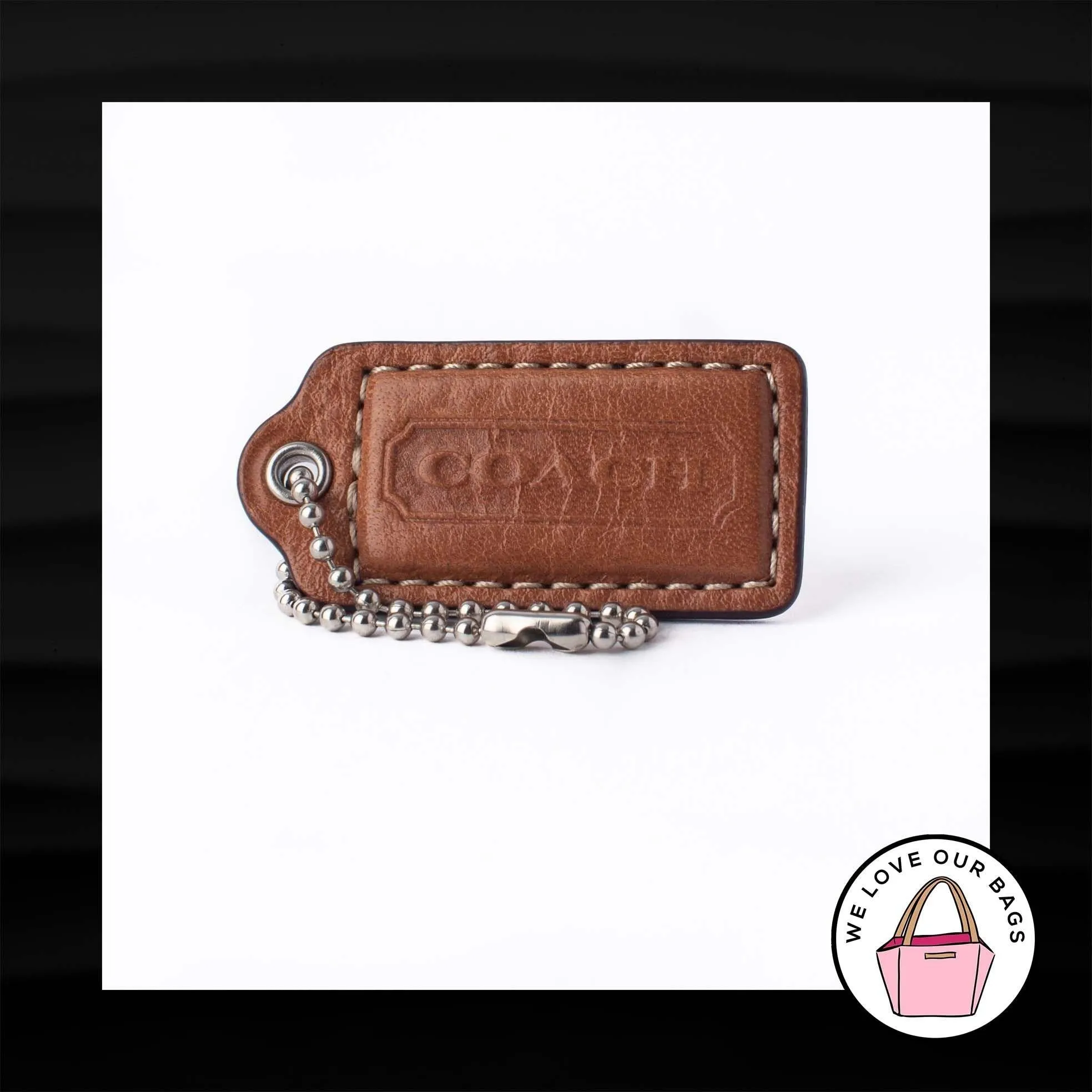 2" Medium COACH BROWN LEATHER KEYFOB BAG CHARM KEYCHAIN HANGTAG