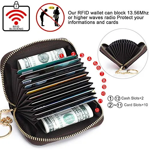 APHISON RFID Credit Card Holder Wallets for Women Leather Zipper Card Case for Ladies Girls/Gift Box（068）