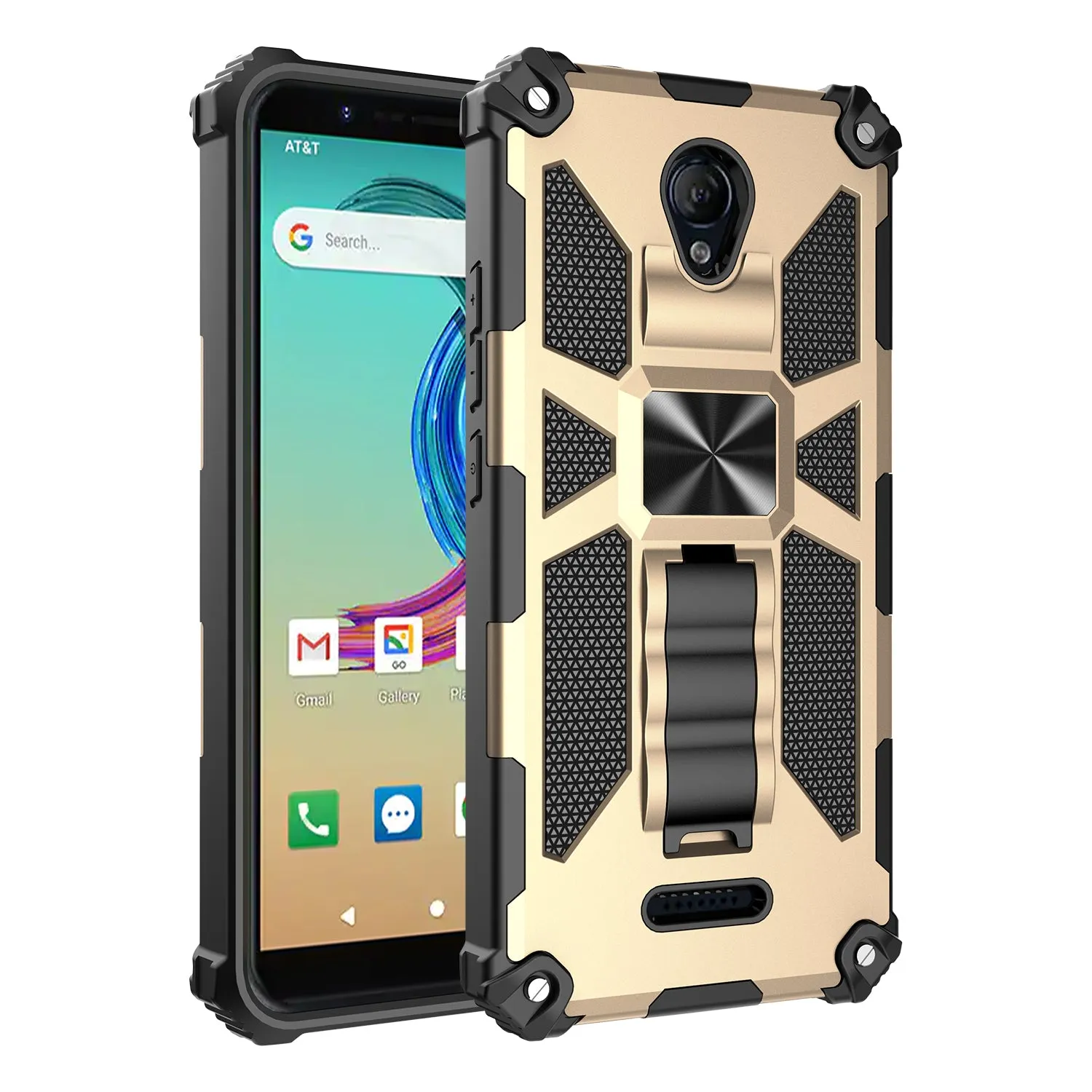 AT&T Fusion Z / Motivate Case [Military Grade] Ring Car Mount Kickstand Hybrid Hard PC Soft TPU Shockproof Protective Case - Gold