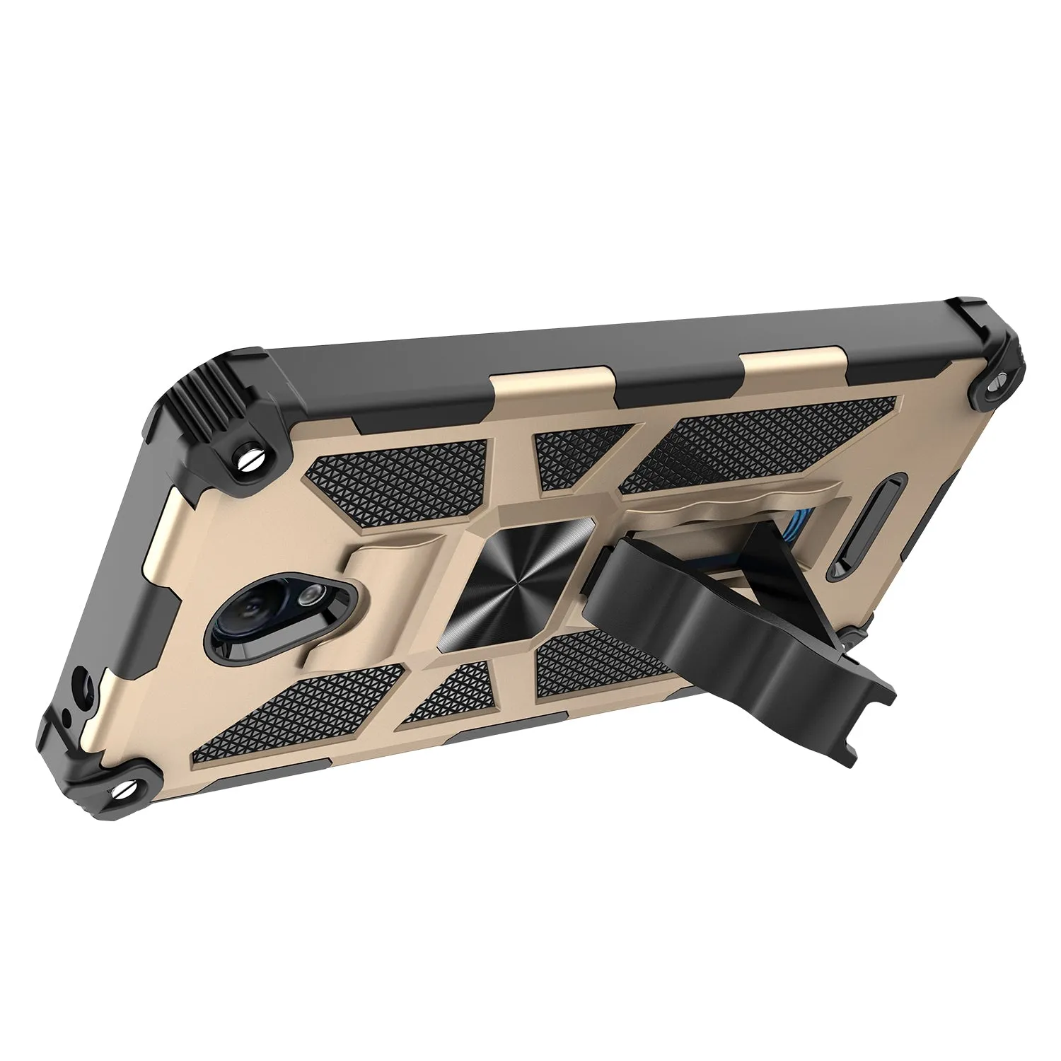 AT&T Fusion Z / Motivate Case [Military Grade] Ring Car Mount Kickstand Hybrid Hard PC Soft TPU Shockproof Protective Case - Gold