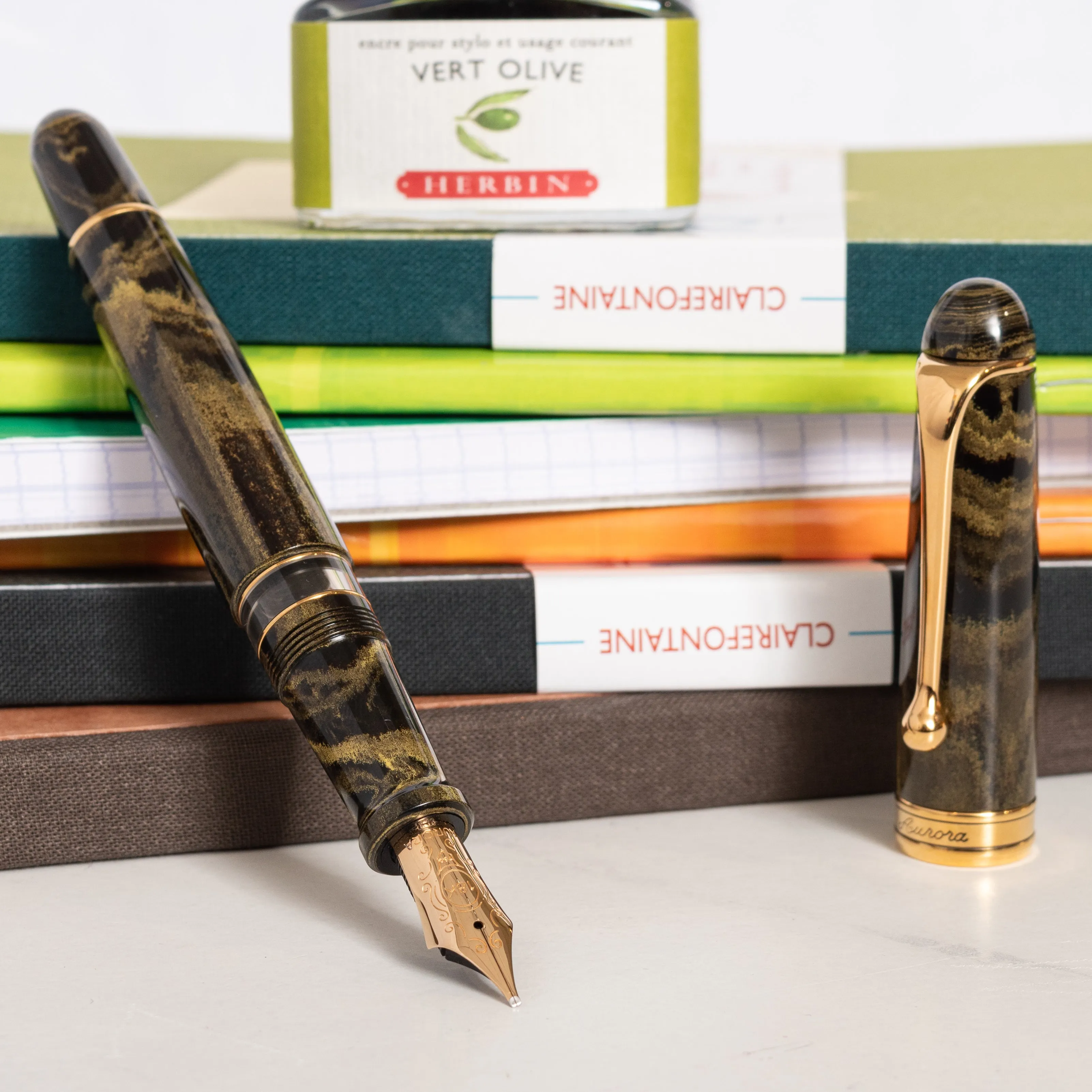 Aurora 88 Yellow Marbled Ebonite Fountain Pen