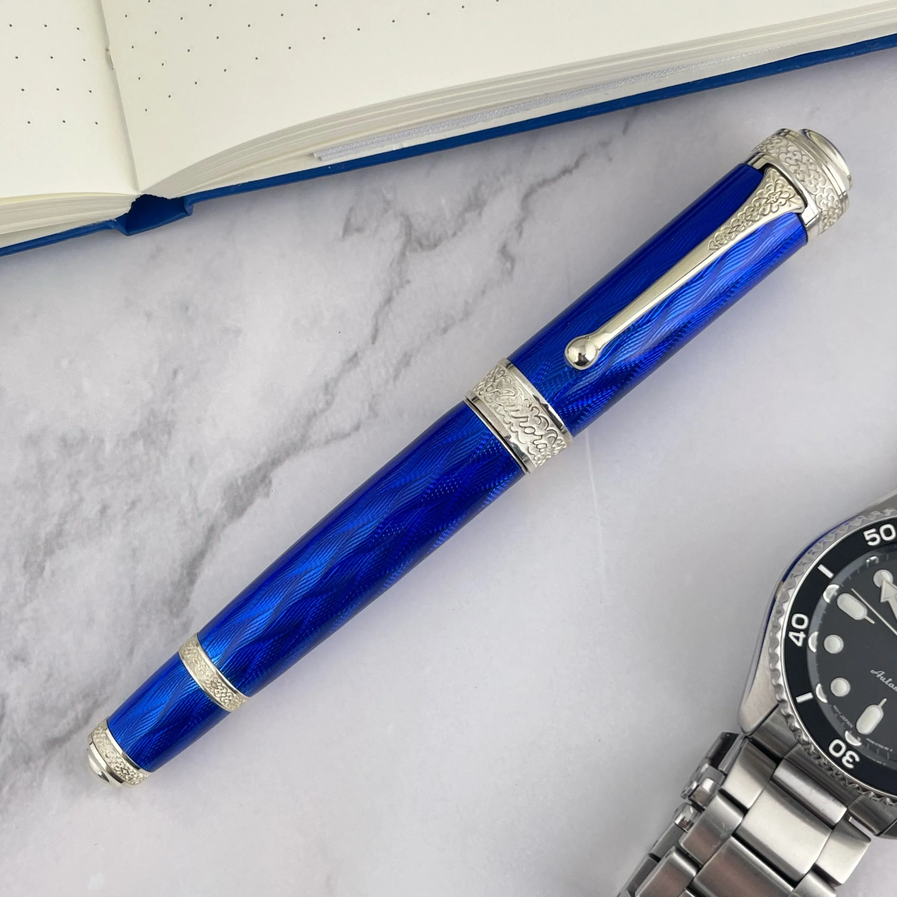 Aurora Duca Fountain Pen - Blue Guilloche (Limited Edition)