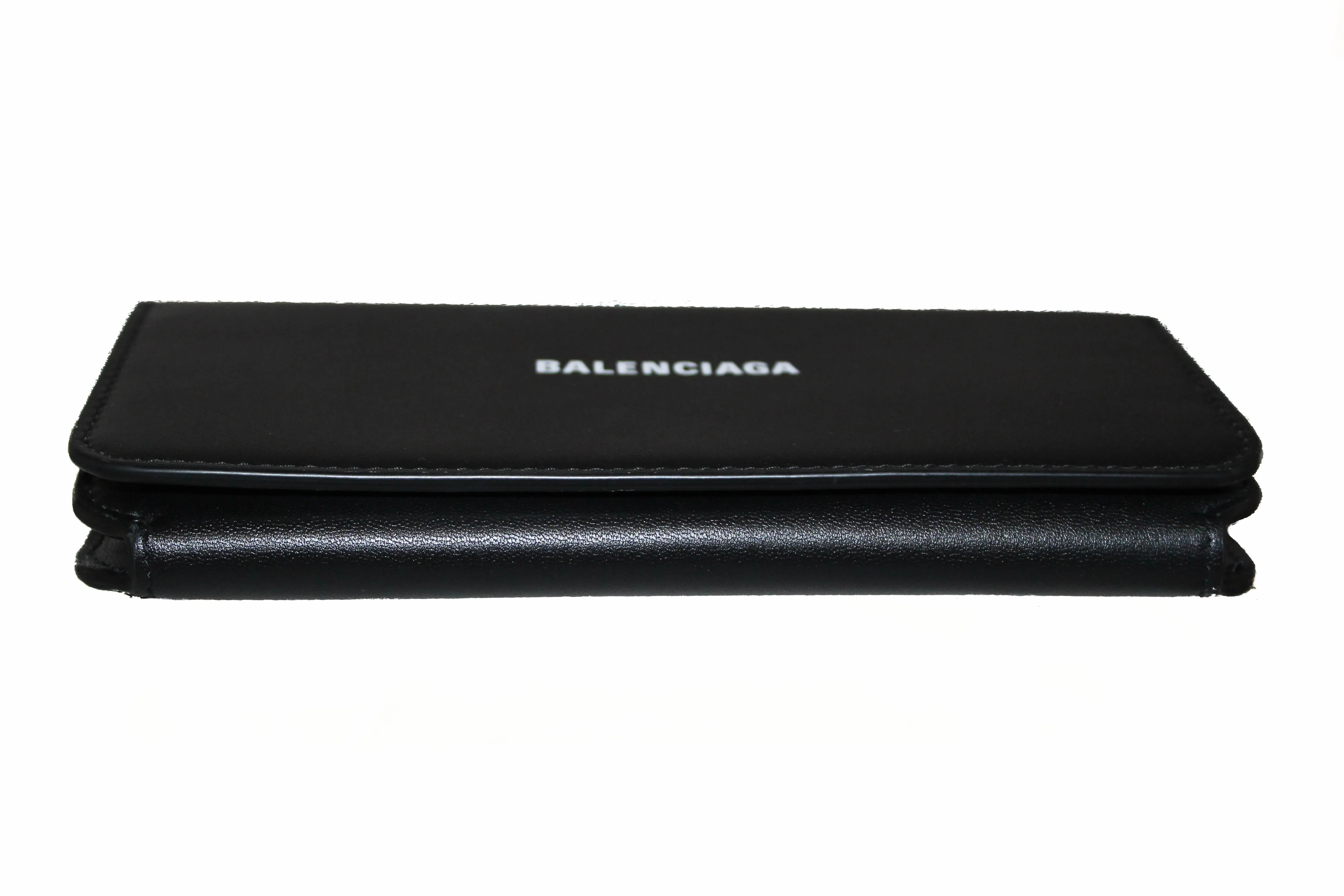 Authentic Balenciaga Black Calfskin Leather Continental Flap Wallet