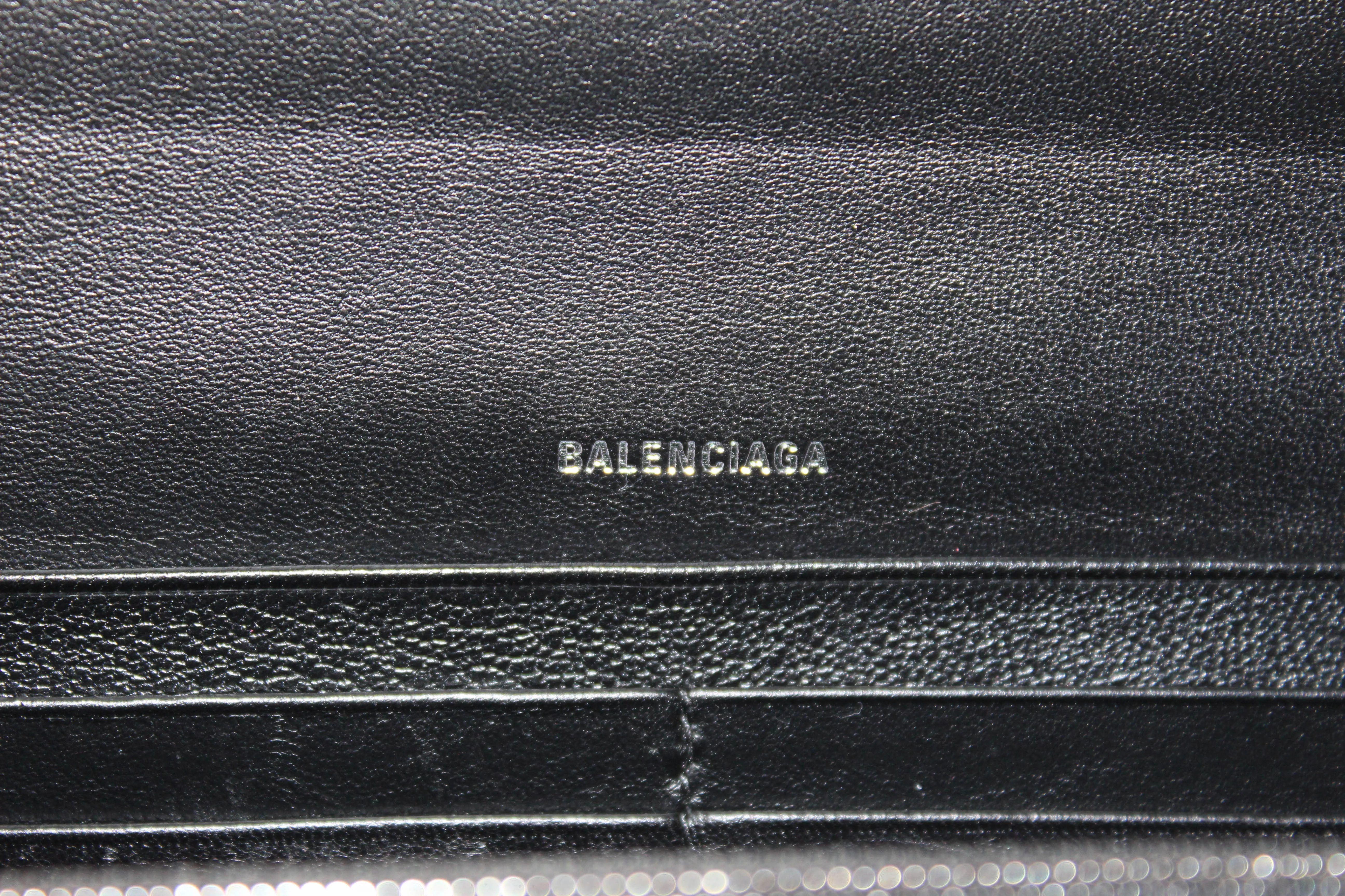 Authentic Balenciaga Black Calfskin Leather Continental Flap Wallet