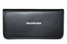 Authentic Balenciaga Black Calfskin Leather Continental Flap Wallet