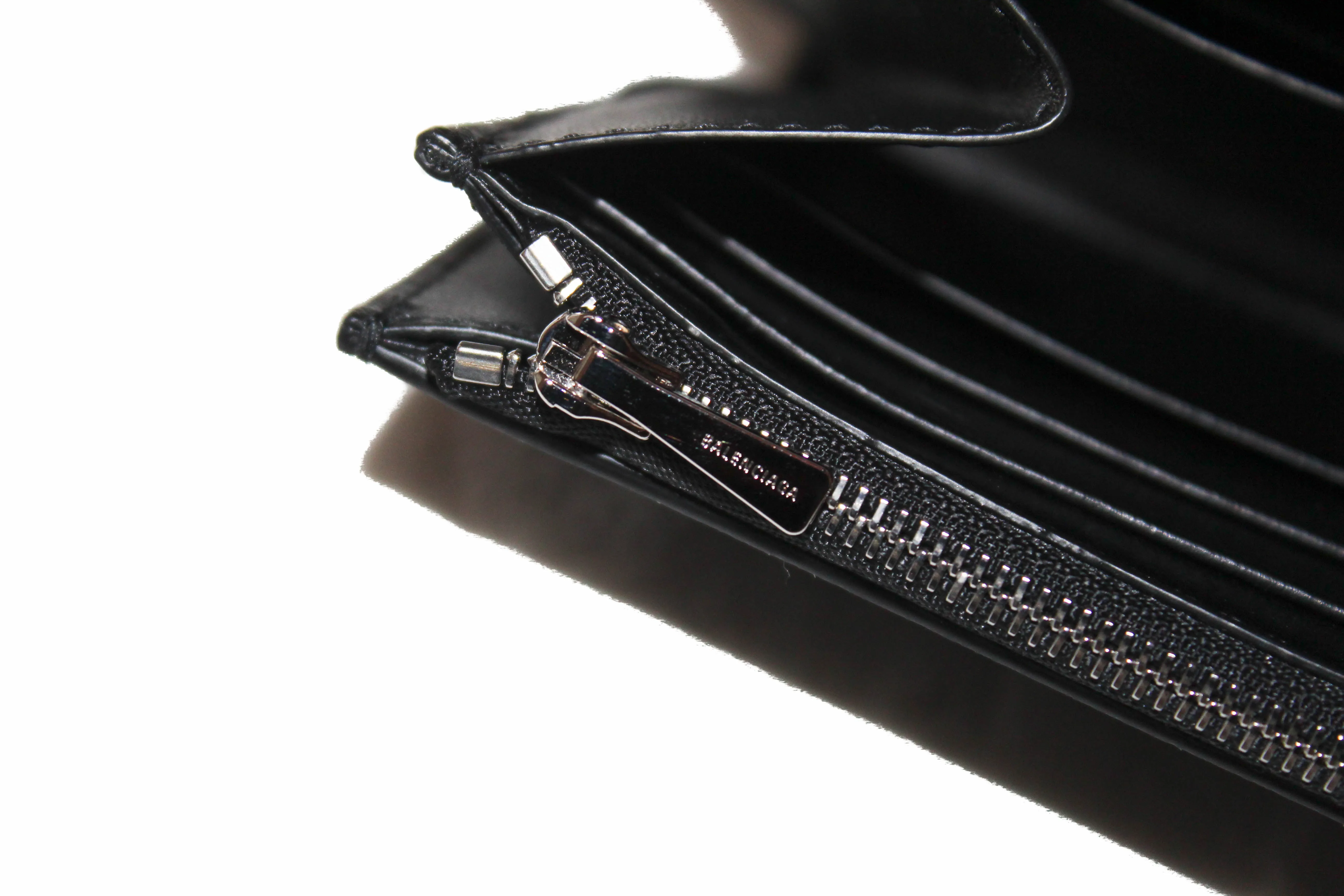 Authentic Balenciaga Black Calfskin Leather Continental Flap Wallet