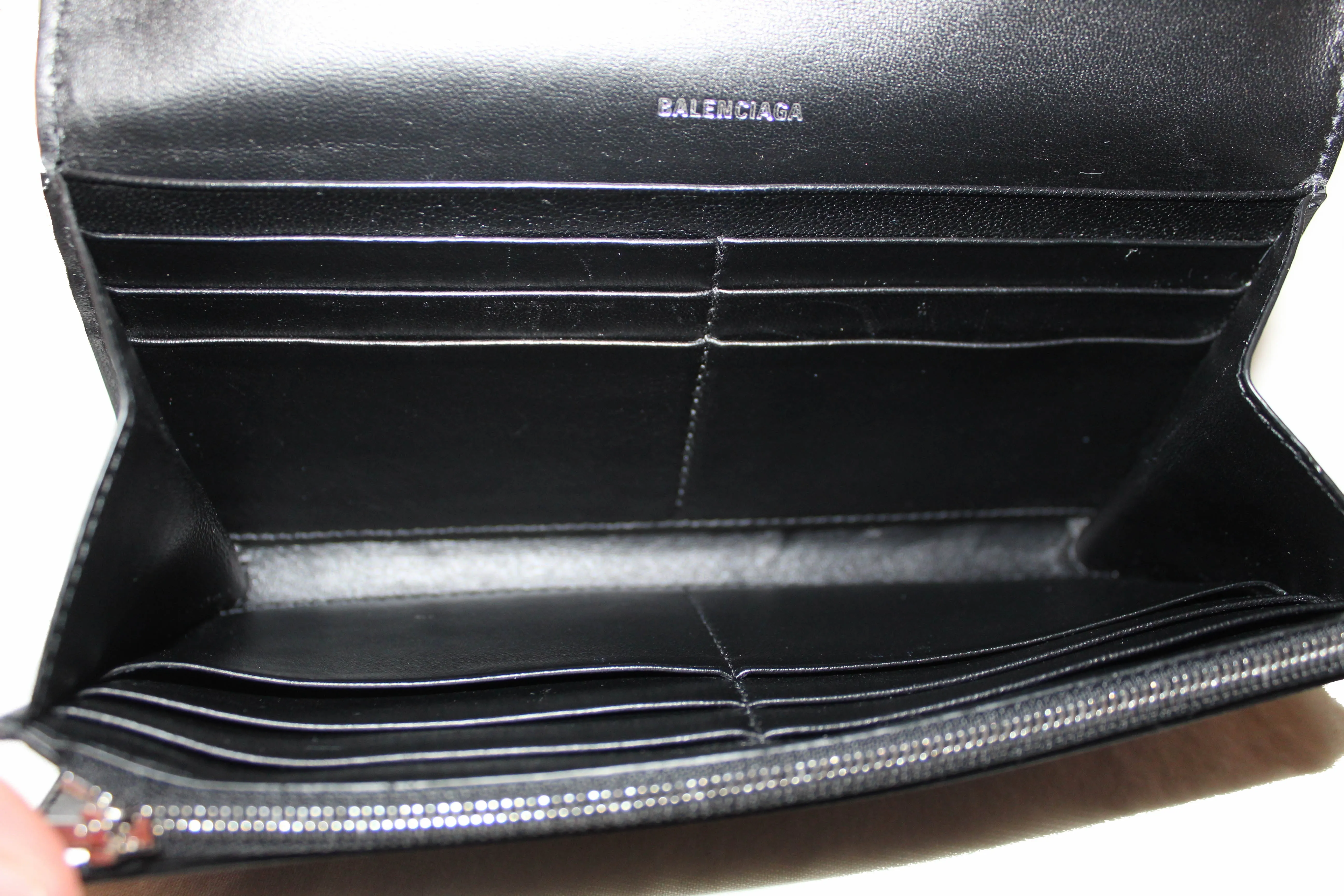 Authentic Balenciaga Black Calfskin Leather Continental Flap Wallet