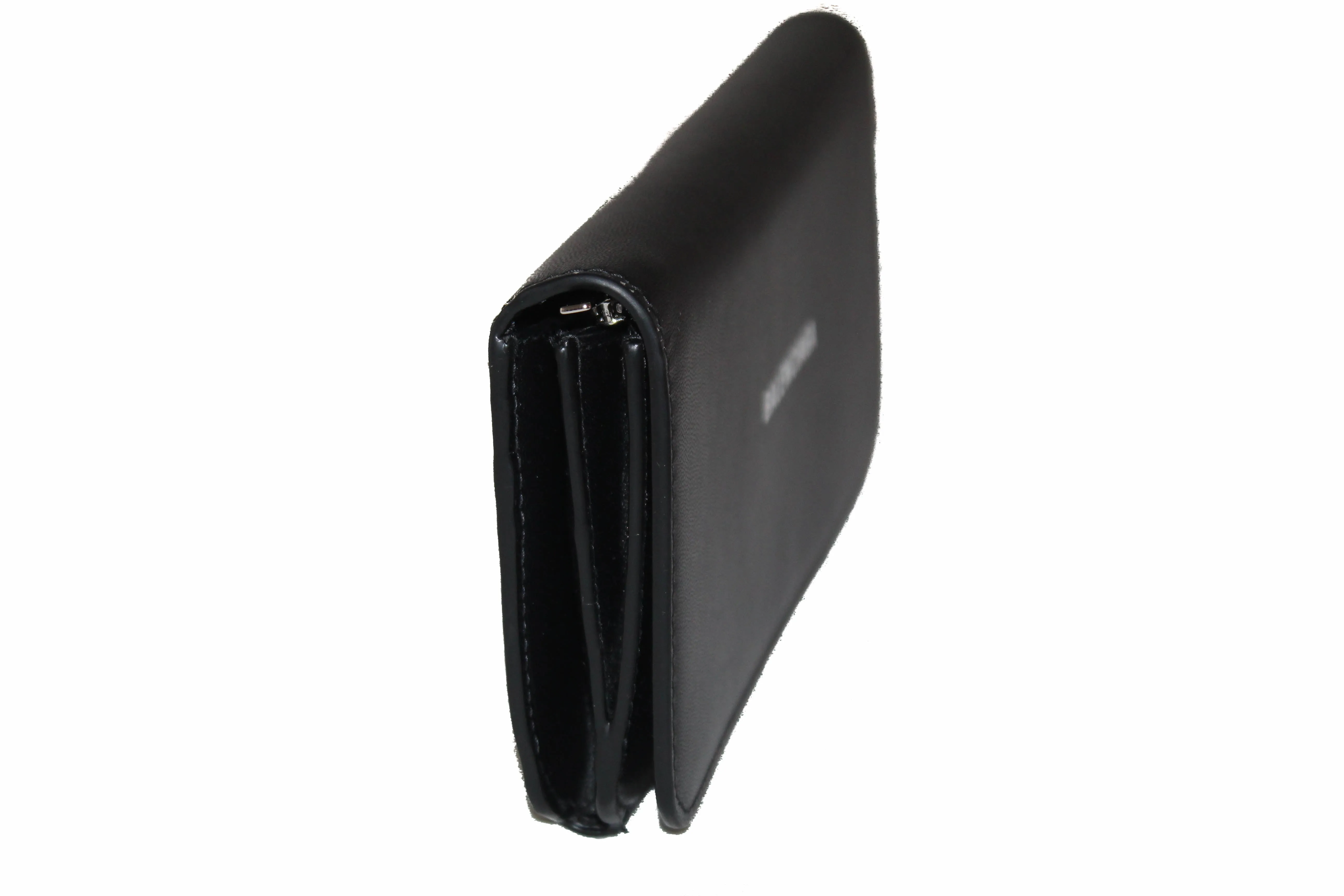 Authentic Balenciaga Black Calfskin Leather Continental Flap Wallet