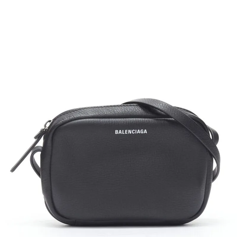 BALENCIAGA Demna Everyday Camera XS black leather logo print crossbody bag