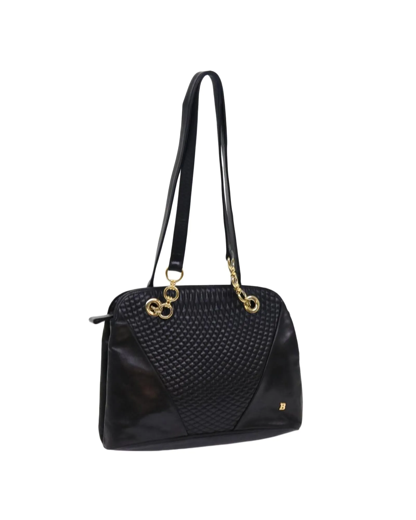 Bally Black Leather Shoulder Bag with Gold Hardware