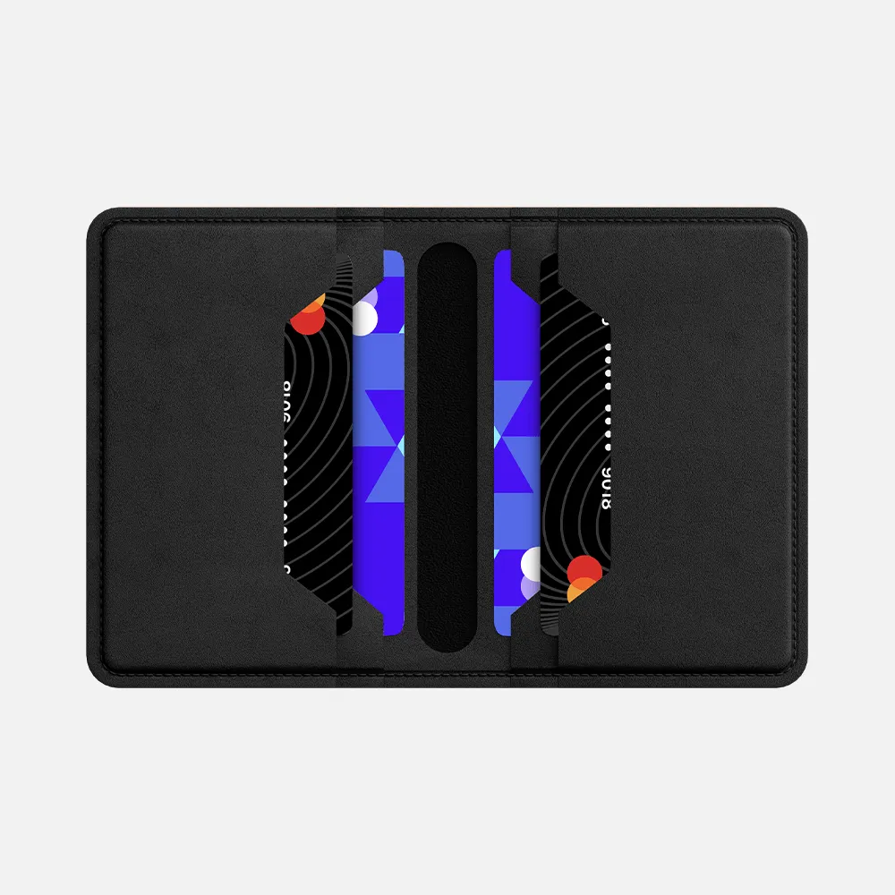 Bifold Card Wallet - Natural Genuine Leather - Black