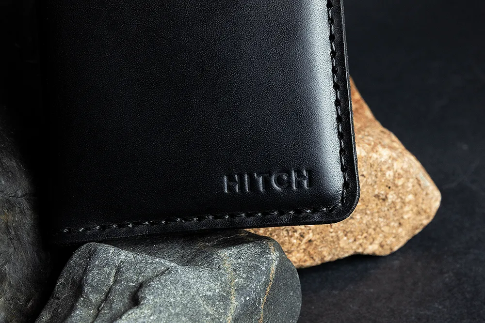 Bifold Card Wallet - Natural Genuine Leather - Black