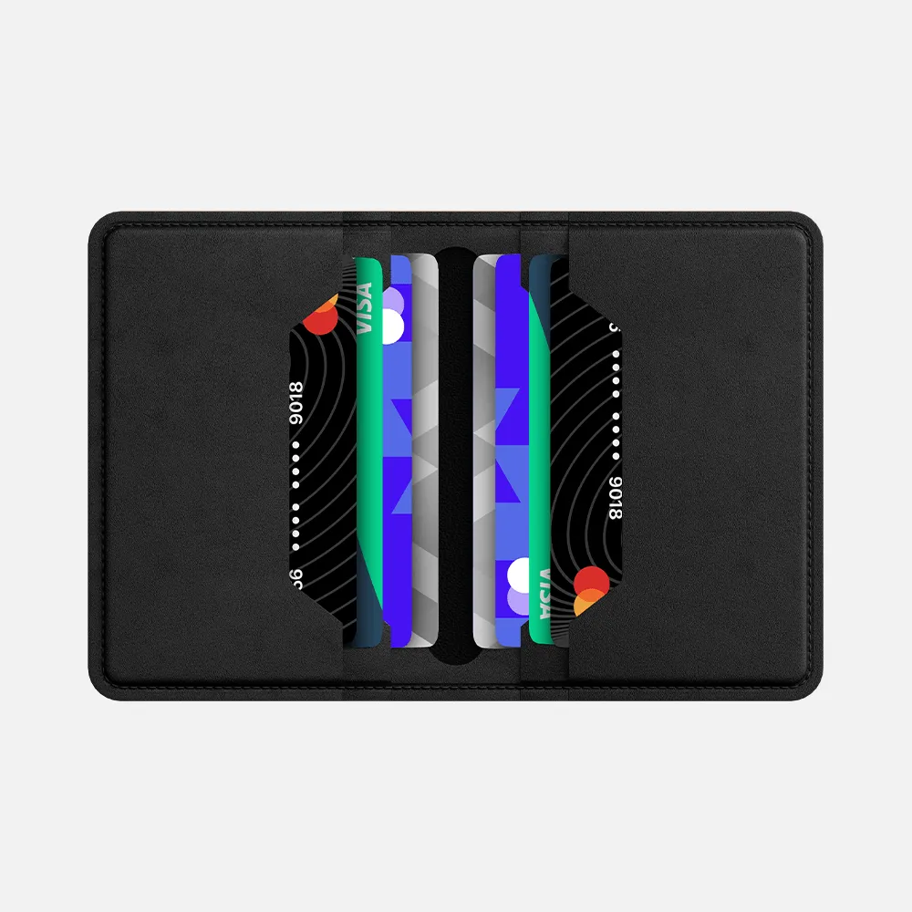 Bifold Card Wallet - Natural Genuine Leather - Black