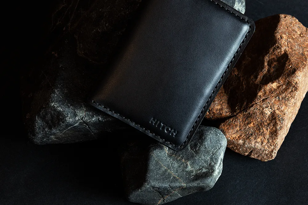 Bifold Card Wallet - Natural Genuine Leather - Black