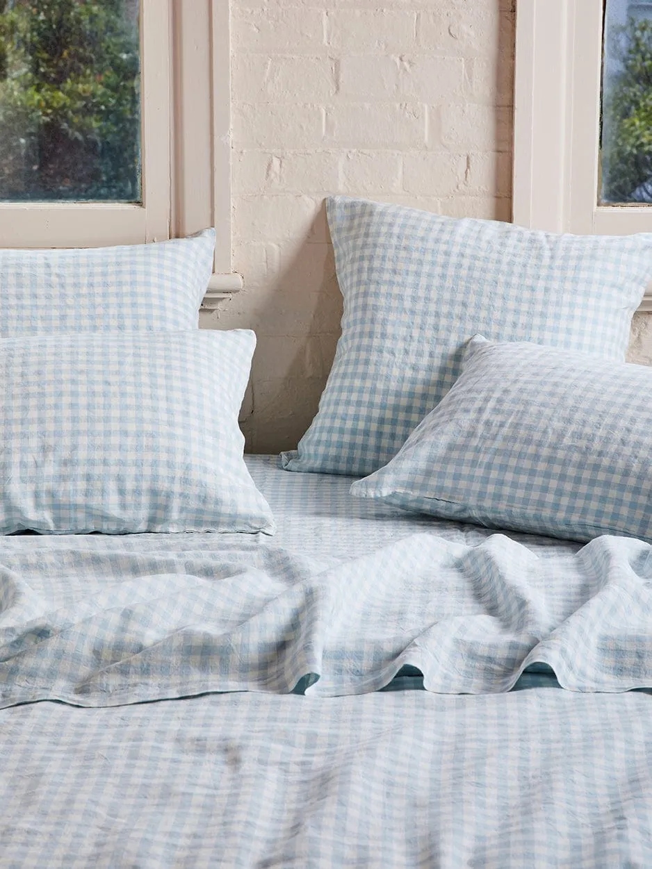 Blue Gingham – Linen Euro Pillowcase Set