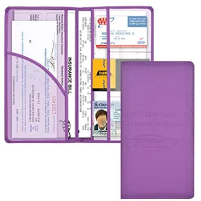 Car Registration and Insurance Holder, Vehicle Glove Box Car Organizer Men Women Car Accessories with Magnetic Shut for Cards, Essential Document, Driver License by Cacturism, Purple