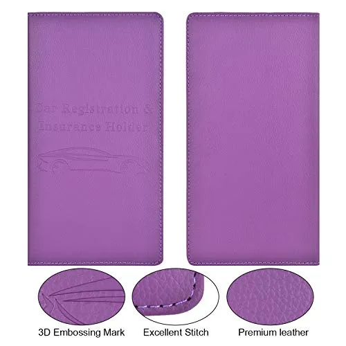 Car Registration and Insurance Holder, Vehicle Glove Box Car Organizer Men Women Car Accessories with Magnetic Shut for Cards, Essential Document, Driver License by Cacturism, Purple