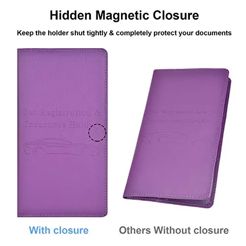 Car Registration and Insurance Holder, Vehicle Glove Box Car Organizer Men Women Car Accessories with Magnetic Shut for Cards, Essential Document, Driver License by Cacturism, Purple