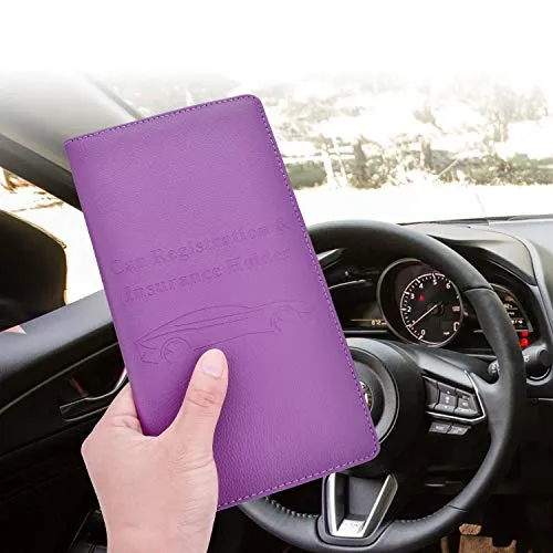 Car Registration and Insurance Holder, Vehicle Glove Box Car Organizer Men Women Car Accessories with Magnetic Shut for Cards, Essential Document, Driver License by Cacturism, Purple