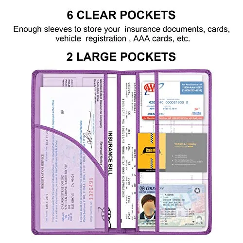 Car Registration and Insurance Holder, Vehicle Glove Box Car Organizer Men Women Car Accessories with Magnetic Shut for Cards, Essential Document, Driver License by Cacturism, Purple