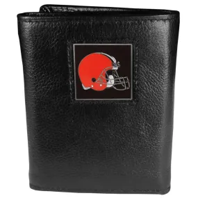 Cleveland Browns Deluxe Leather Tri-fold Wallet Packaged in Gift Box