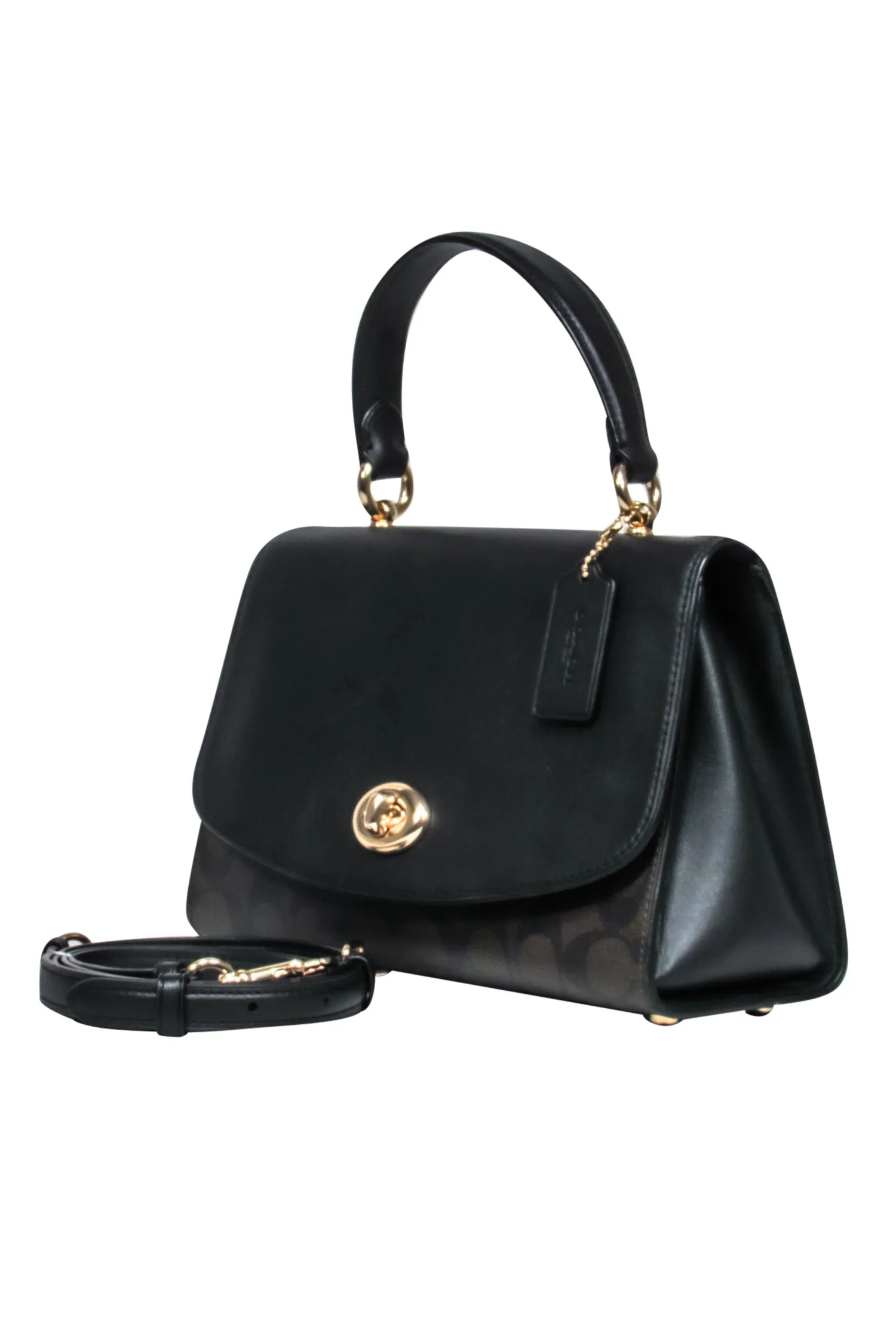 Coach - Black Fold Over w/ Brown Logo Crossbody Bag