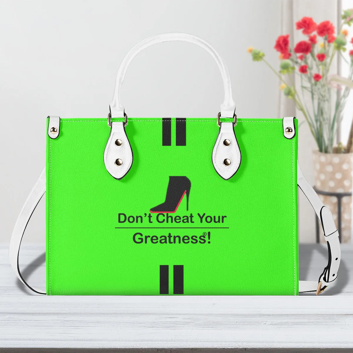 DCYG  Black Red Bottoms & Neon Green Multiple Sizes Upgraded Luxury Women PU Leather Handbag