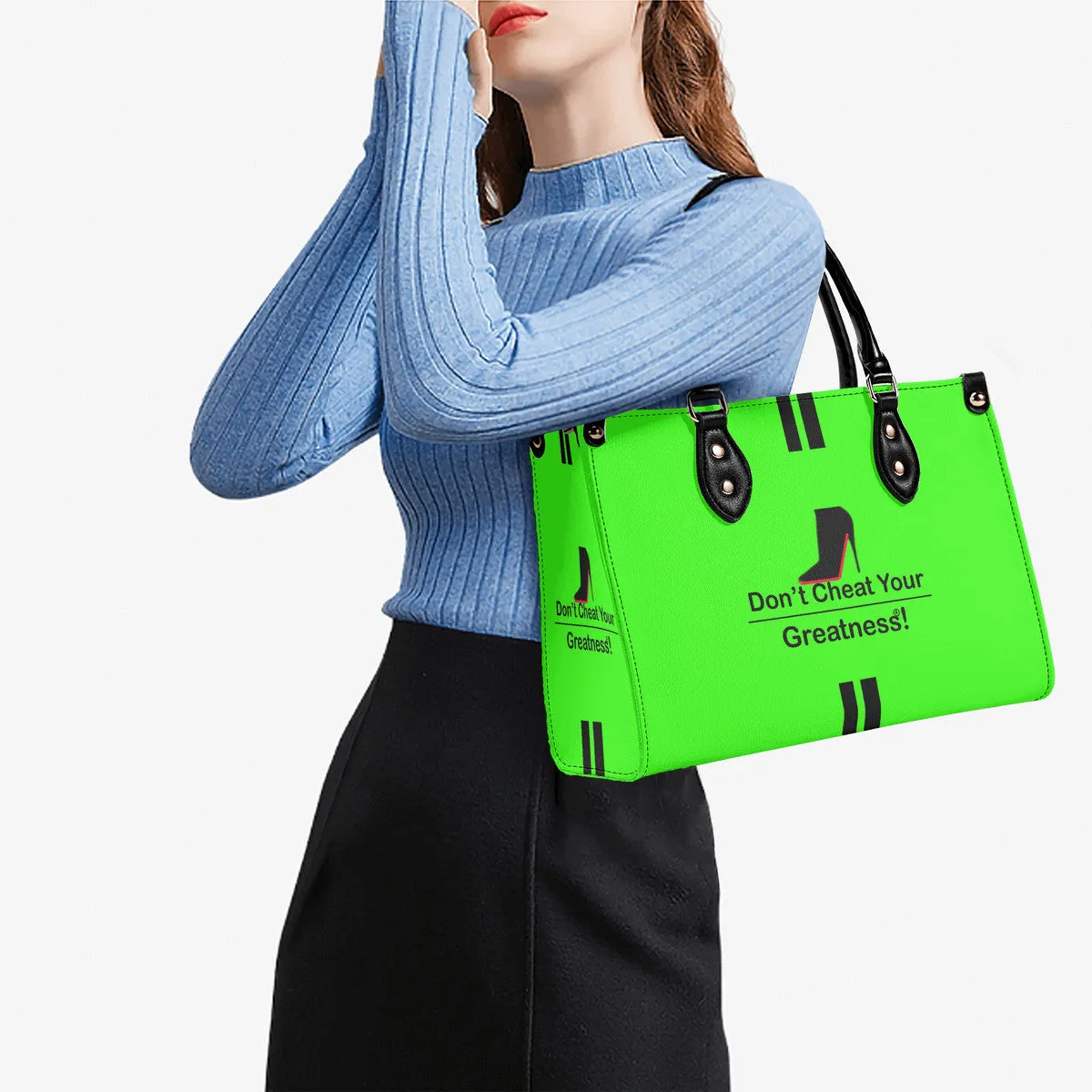 DCYG  Black Red Bottoms & Neon Green Multiple Sizes Upgraded Luxury Women PU Leather Handbag
