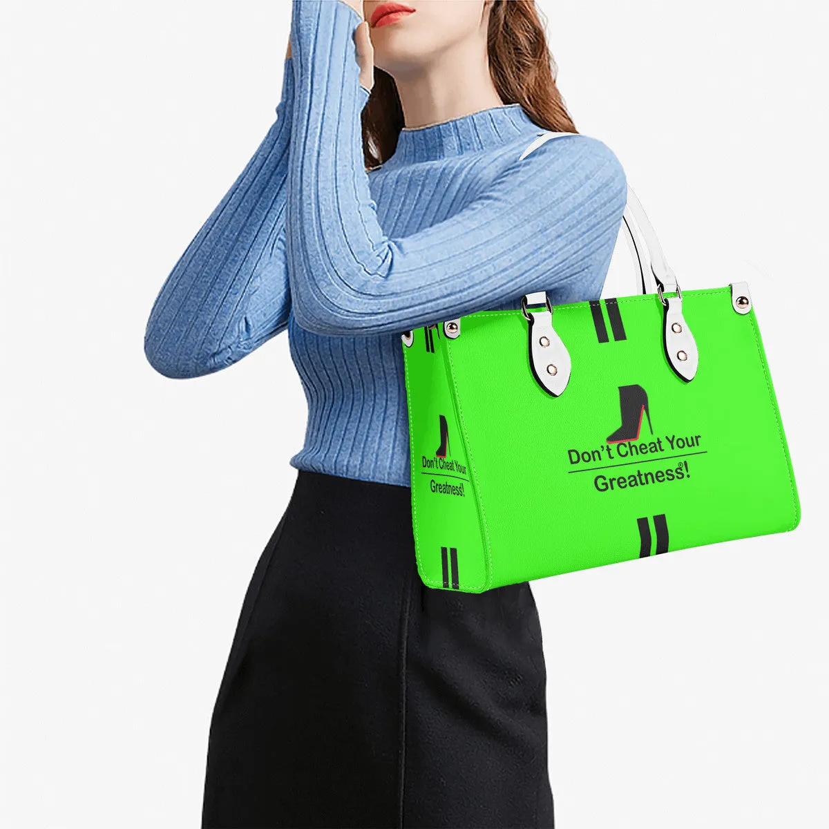 DCYG  Black Red Bottoms & Neon Green Multiple Sizes Upgraded Luxury Women PU Leather Handbag