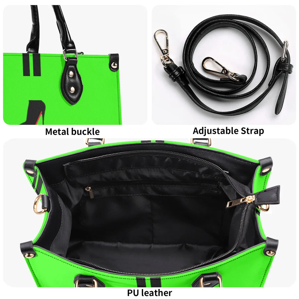 DCYG  Black Red Bottoms & Neon Green Multiple Sizes Upgraded Luxury Women PU Leather Handbag