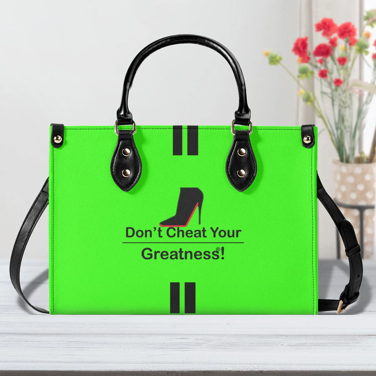 DCYG  Black Red Bottoms & Neon Green Multiple Sizes Upgraded Luxury Women PU Leather Handbag