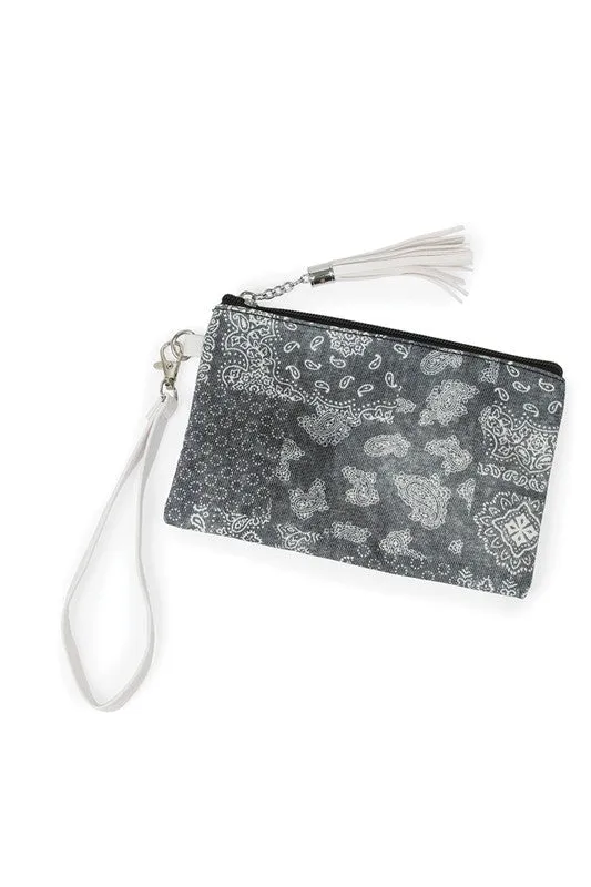 Denim Bandana Print Wallet with Wristlet