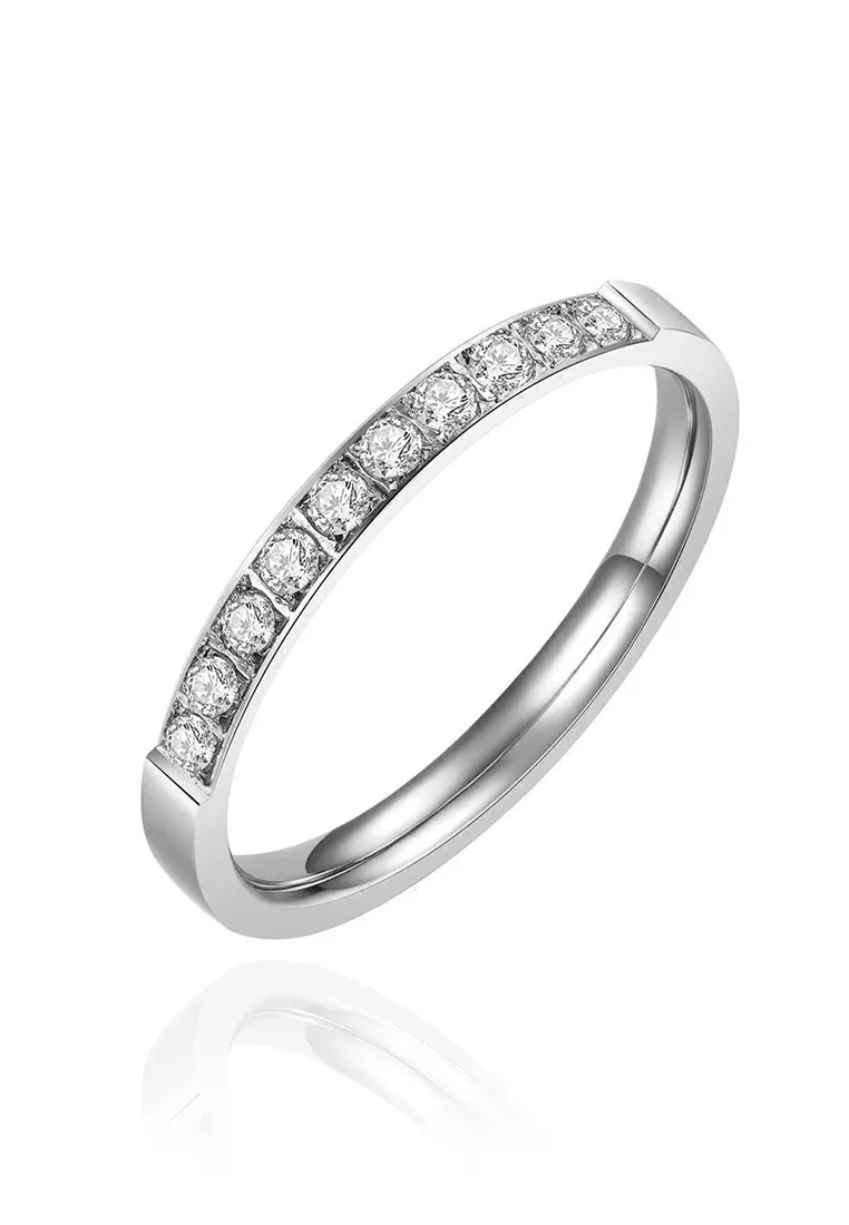 Diamante Cubic Zirconia Inset Single Band Ring