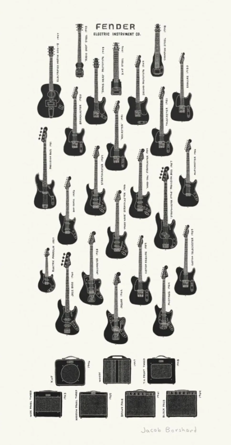 Electric Instrument Co Dirty Black Silkscreen Print by Jacob Borshard