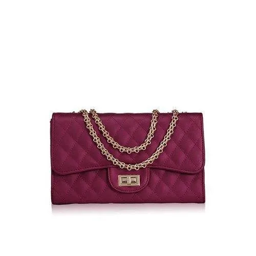 Elegant Chain and Checked Design Women's Shoulder Bag - Wine Red