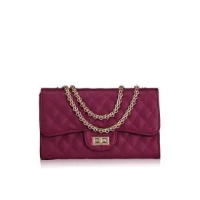 Elegant Chain and Checked Design Women's Shoulder Bag - Wine Red